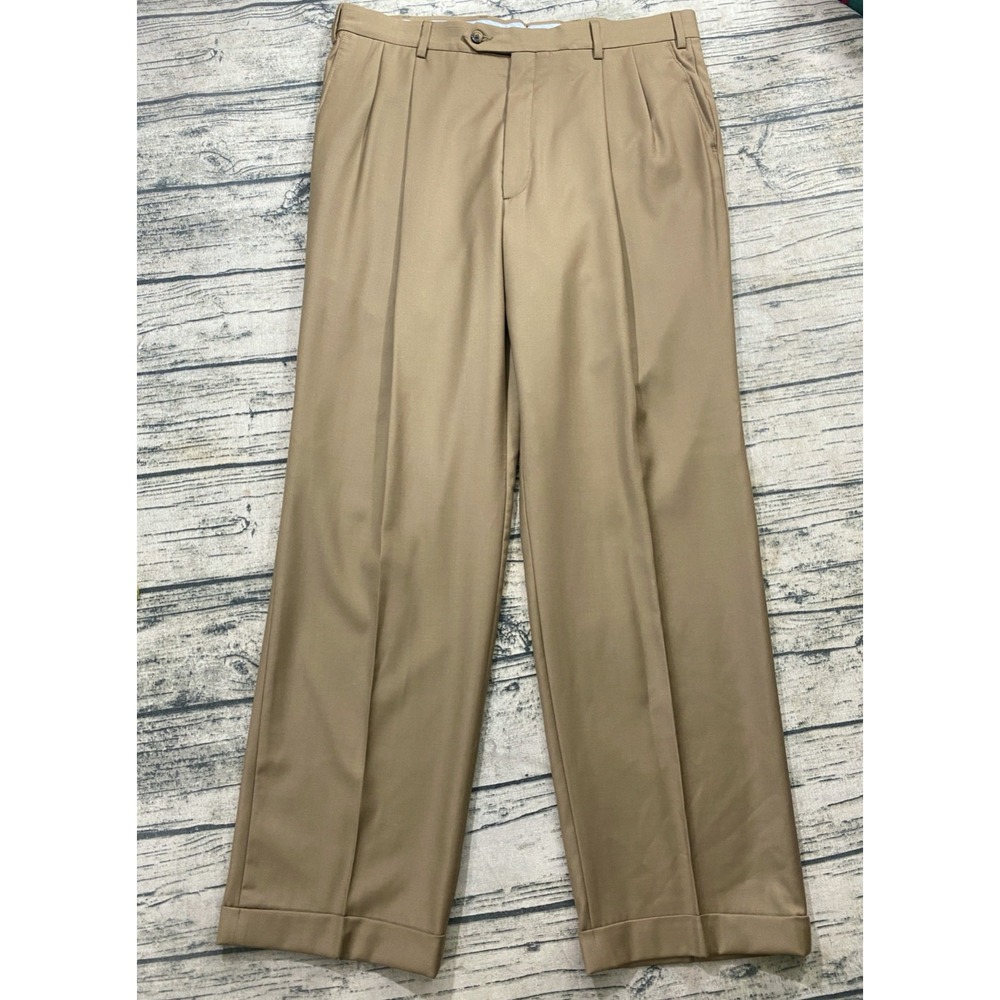 Loro Piana x Berle (Fits 36x31) Dress Pants Pleated Khaki Super 120s Wool Cuffed
